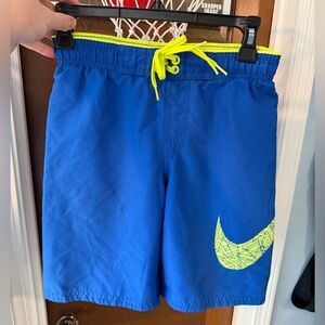 Nike Royal Blue Boys' Swim Shorts with Neon Yellow Accents